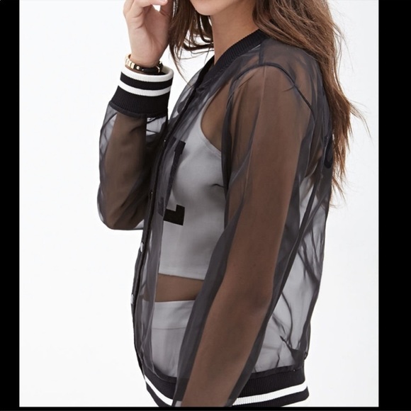 Forever 21 organza Barbie see through bomber jacket black size S - Picture 8 of 8